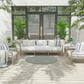 Nourison Courtyard Ivory and Aqua 4" Round Indoor/Outdoor Area Rug, , large