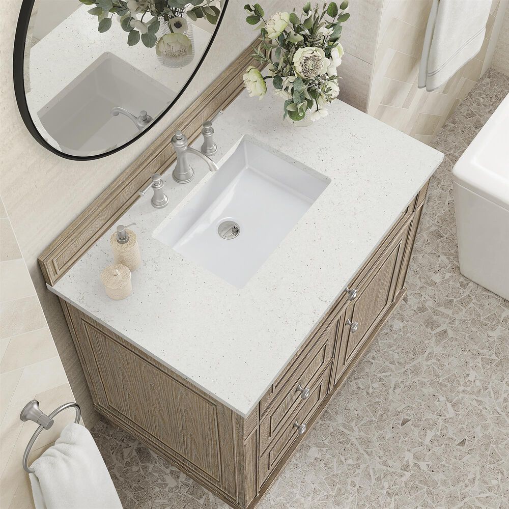 James Martin Vanities Lorelai 36&quot; Single Vanity in Whitewashed Oak with 3 cm Lime Delight Quartz Top, , large