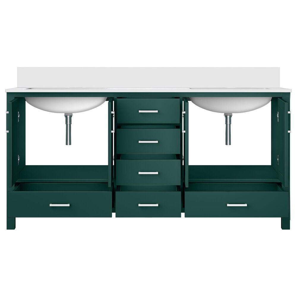 Lexora Home Jacques 72&quot; Double Bathroom Vanity in Green with 2 cm White Cultured Marble Top and Rectangular Sinks, , large