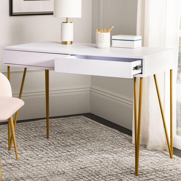 Safavieh Pine 2-Drawer Desk in White/Gold, , large