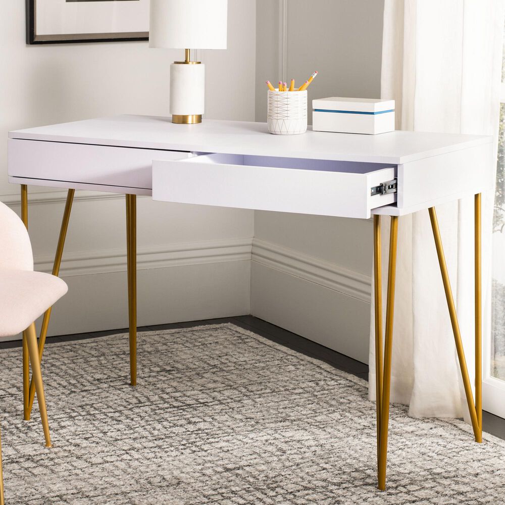 Safavieh Pine 2-Drawer Desk in White/Gold, , large