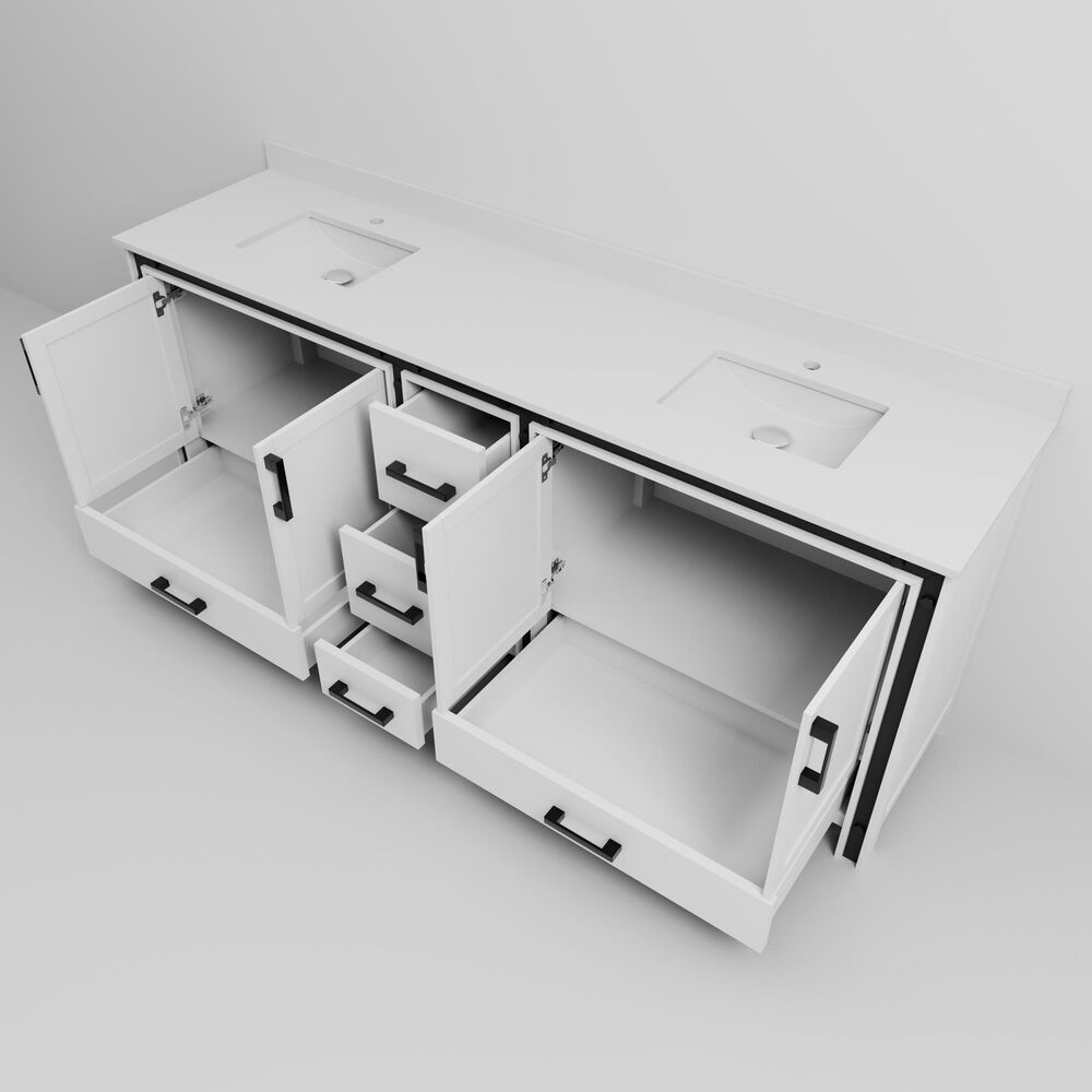 Lexora Home Ziva 84&quot; Double Bathroom Vanity in White with 2 cm White Cultured Marble Top and Rectangular Sinks, , large