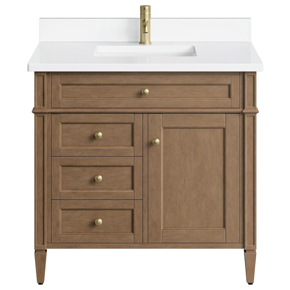 James Martin Brittany 36" Single Bathroom Vanity in Pecan with Single Hole 3 cm White Zeus Silestone Top and Rectangular Sink, , large