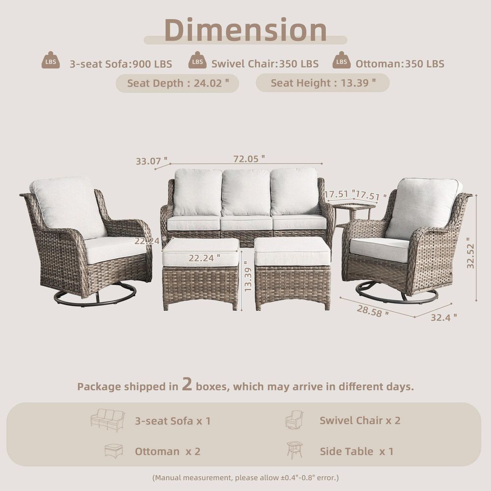 HOMLUX 6-Piece Outdoor Sofa Set in Grey, , large