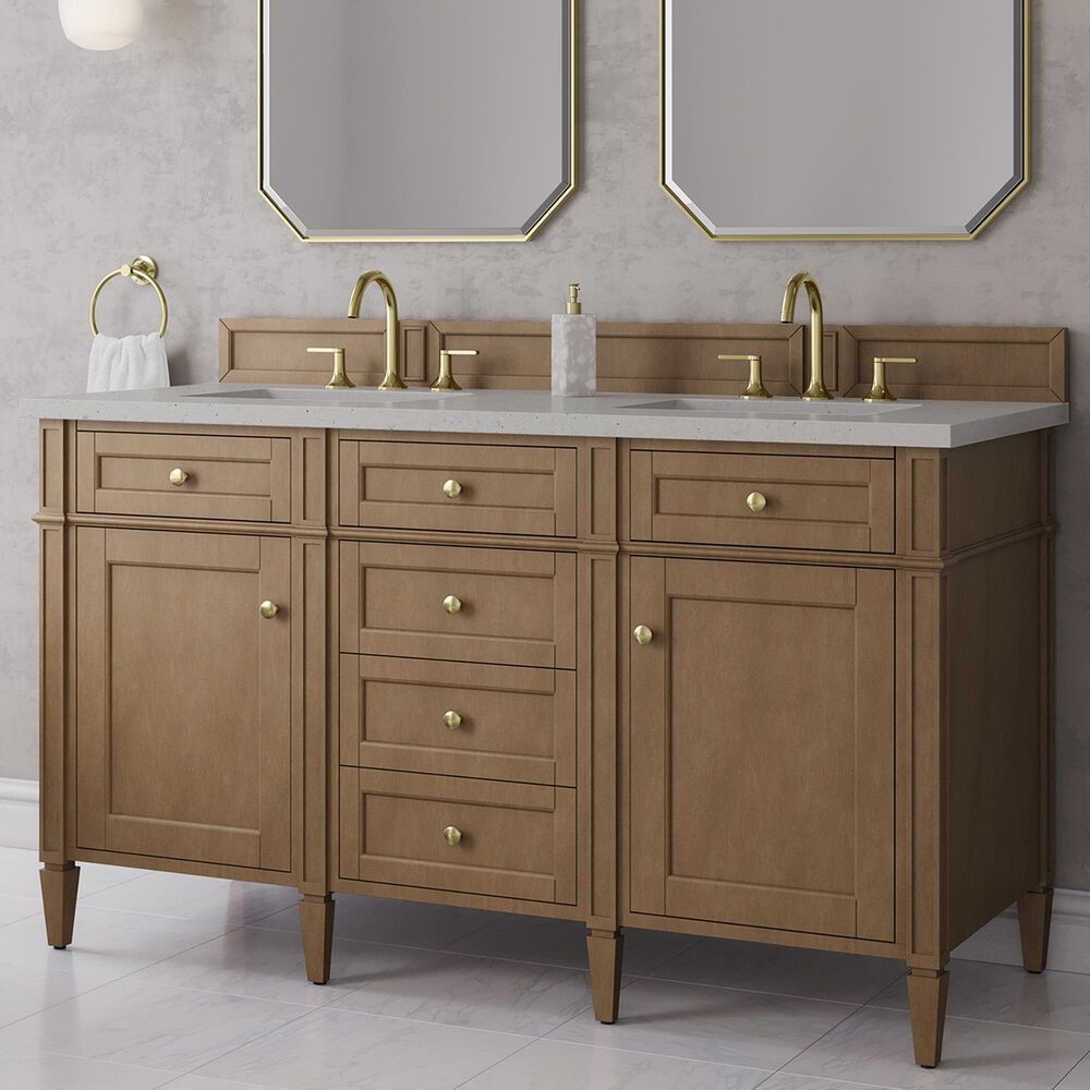 James Martin Brittany 60" Double Bathroom Vanity in Pecan with 3 cm Lime Delight Silestone Top and Rectangular Sinks, , large