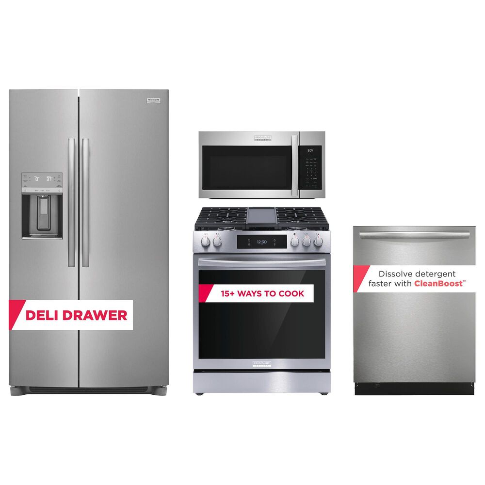 Frigidaire Gallery 4-Piece Kitchen Package with 25.6 Cu. Ft. Side-by-Side Refrigerator and 30" Gas Range in Stainless Steel, , large