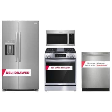 Frigidaire Gallery 4-Piece Kitchen Package with 25.6 Cu. Ft. Side-by-Side Refrigerator and 30" Gas Range in Stainless Steel, , large