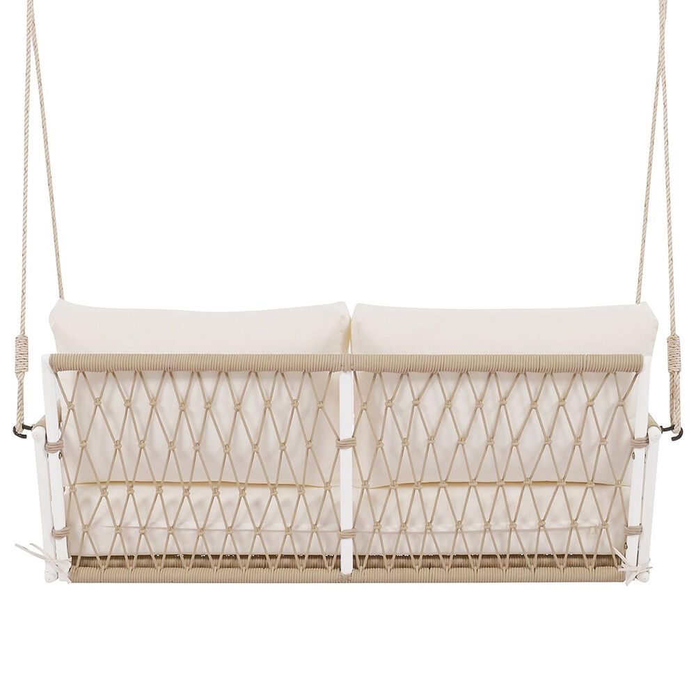HOMLUX Patio Woven Rope Swing Sofa with White Steel in Beige, , large