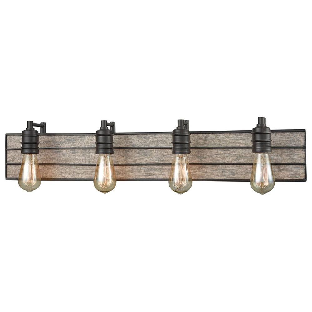 Stein World Brookweiler 4-Light Vanity In Oil Rubbed Bronze With Washed Wood Backplate, , large