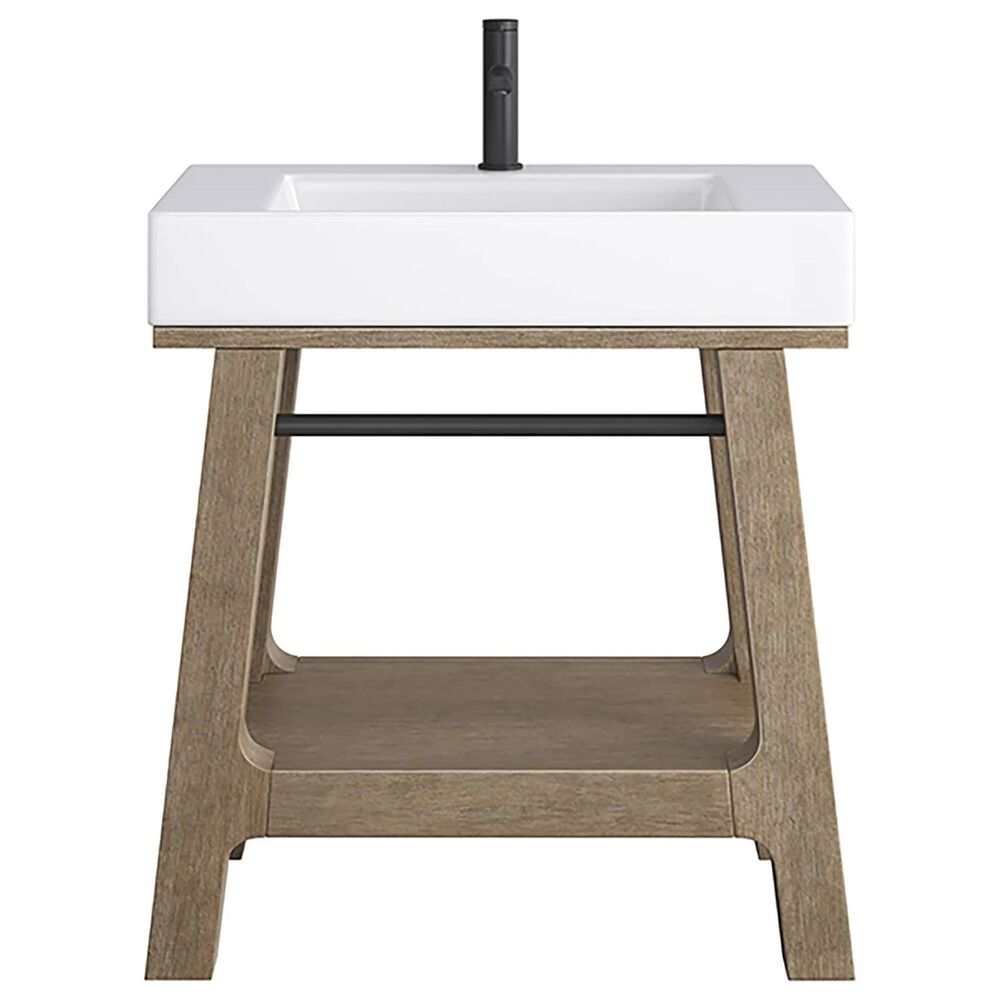 James Martin Vanities Auburn 31.5" Single Bathroom Vanity in Weather Timber with Glossy White Stone Composite Top and Rectangular Sink, , large