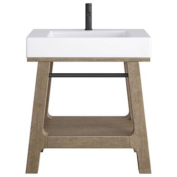 James Martin Vanities Auburn 31.5" Single Bathroom Vanity in Weather Timber with Glossy White Stone Composite Top and Rectangular Sink, , large