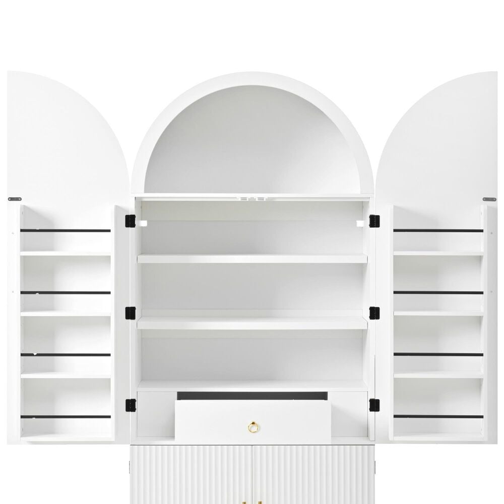 HOMLUX 72" Tall Arched Kitchen Pantry Cabinet in White, , large