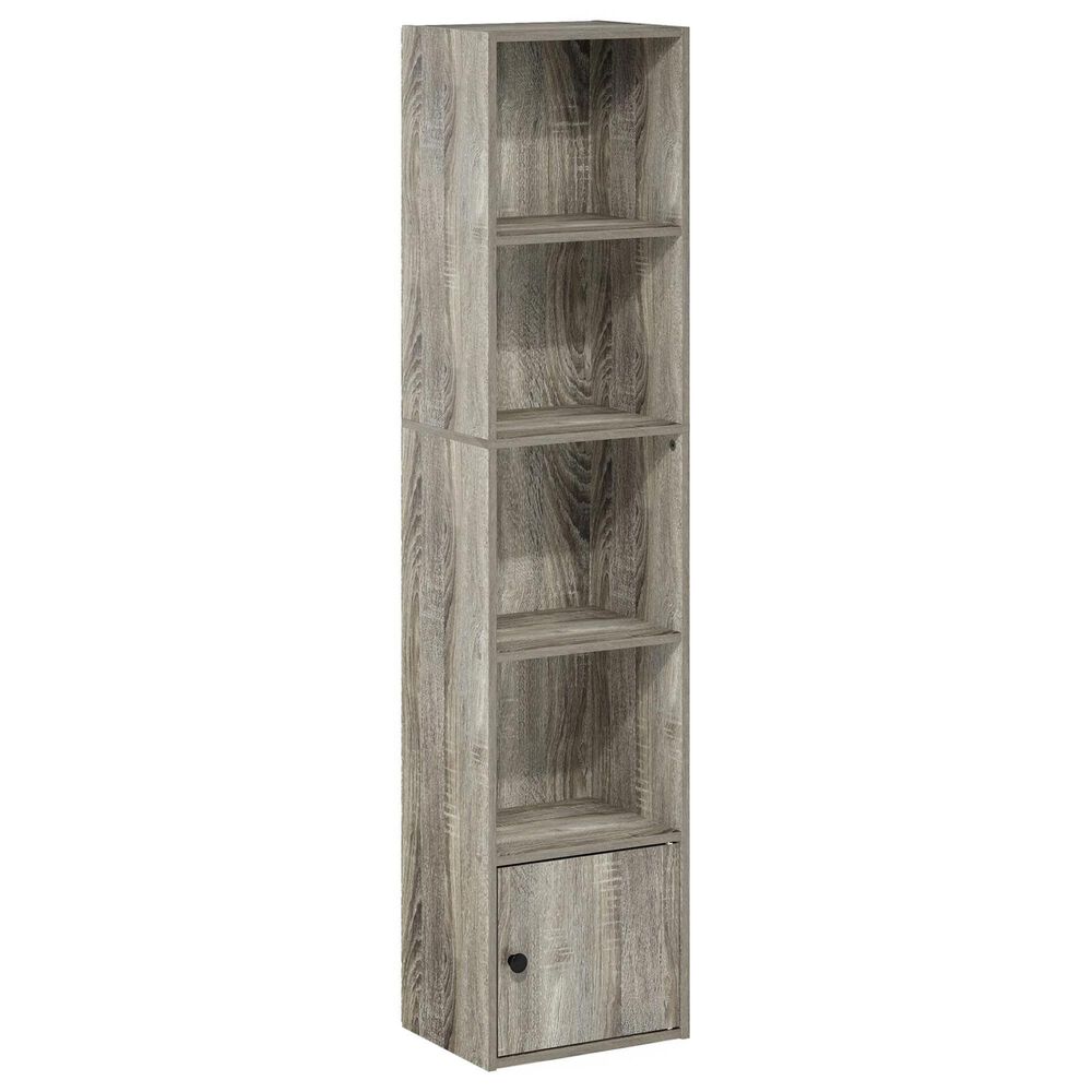 HOMLUX 5-Tier Shelf Bookcase with Door Storage Cabinet in French Oak, , large