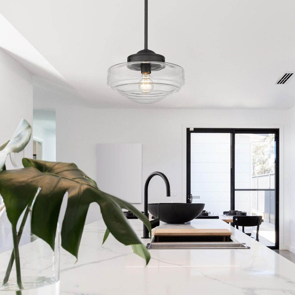 Golden Lighting Ingalls Medium Pendant in Matte Black with Clear Glass, , large