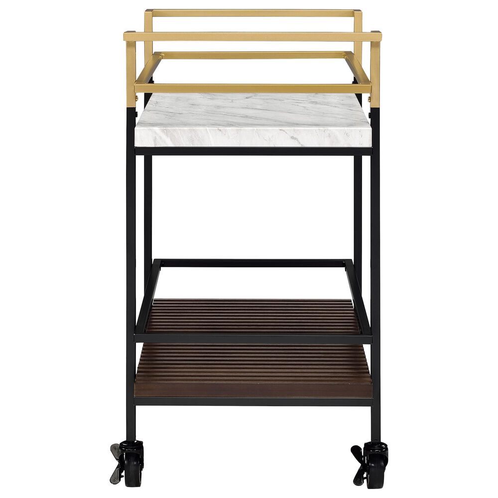 Furniture of America Stapleton Bar Serving Cart in Black, Gold, White and Walnut, , large