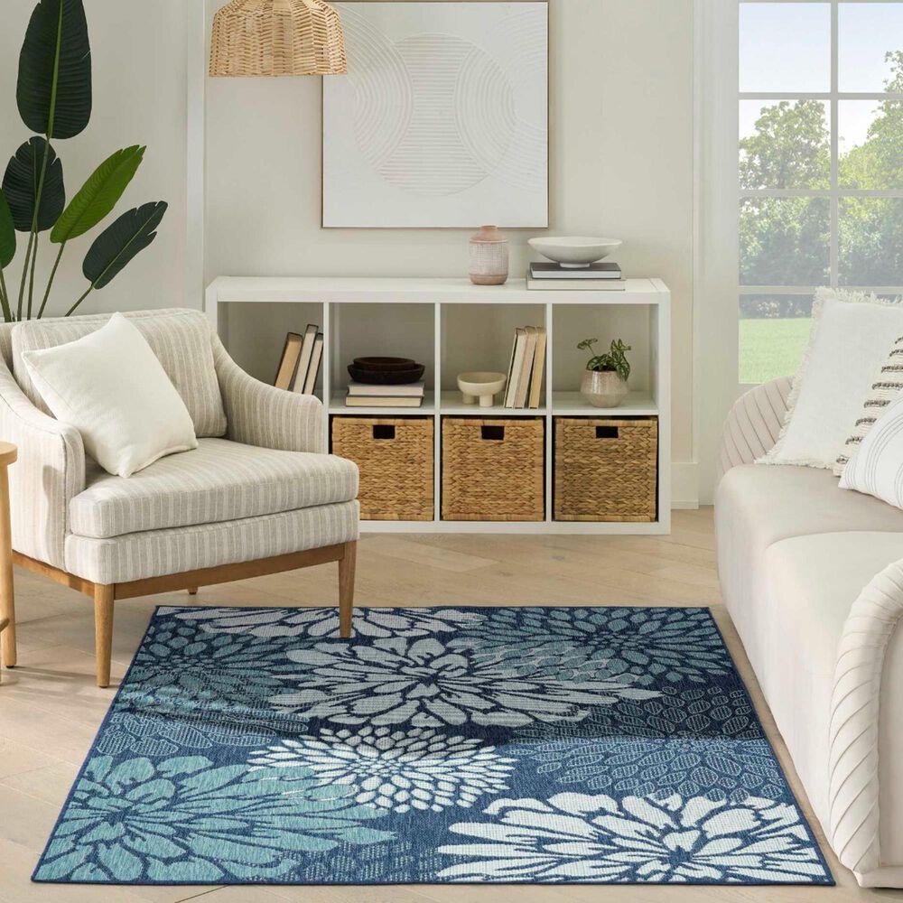 Nourison Garden Oasis GOA06 Navy 5&#39; x 7&#39; Indoor/Outdoor Area Rug, , large