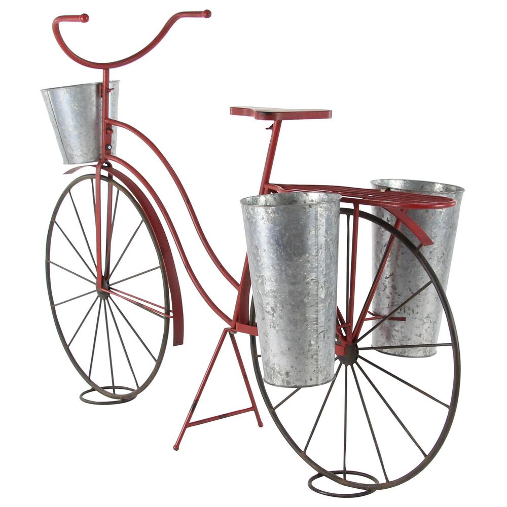 Maple and Jade Metal Bike Indoor/Outdoor Plant Stand in Red, Silver and Black, , large