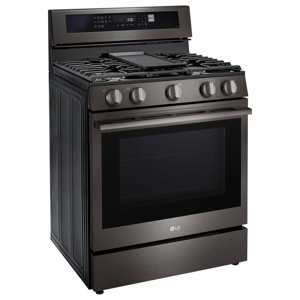 LG 2-Piece Kitchen Package with 6.3 Cu. Ft. Smart Freestanding Gas Range and 2.1 Cu. Ft. Smart Over-the-Range Microwave in Black Stainless Steel, , large