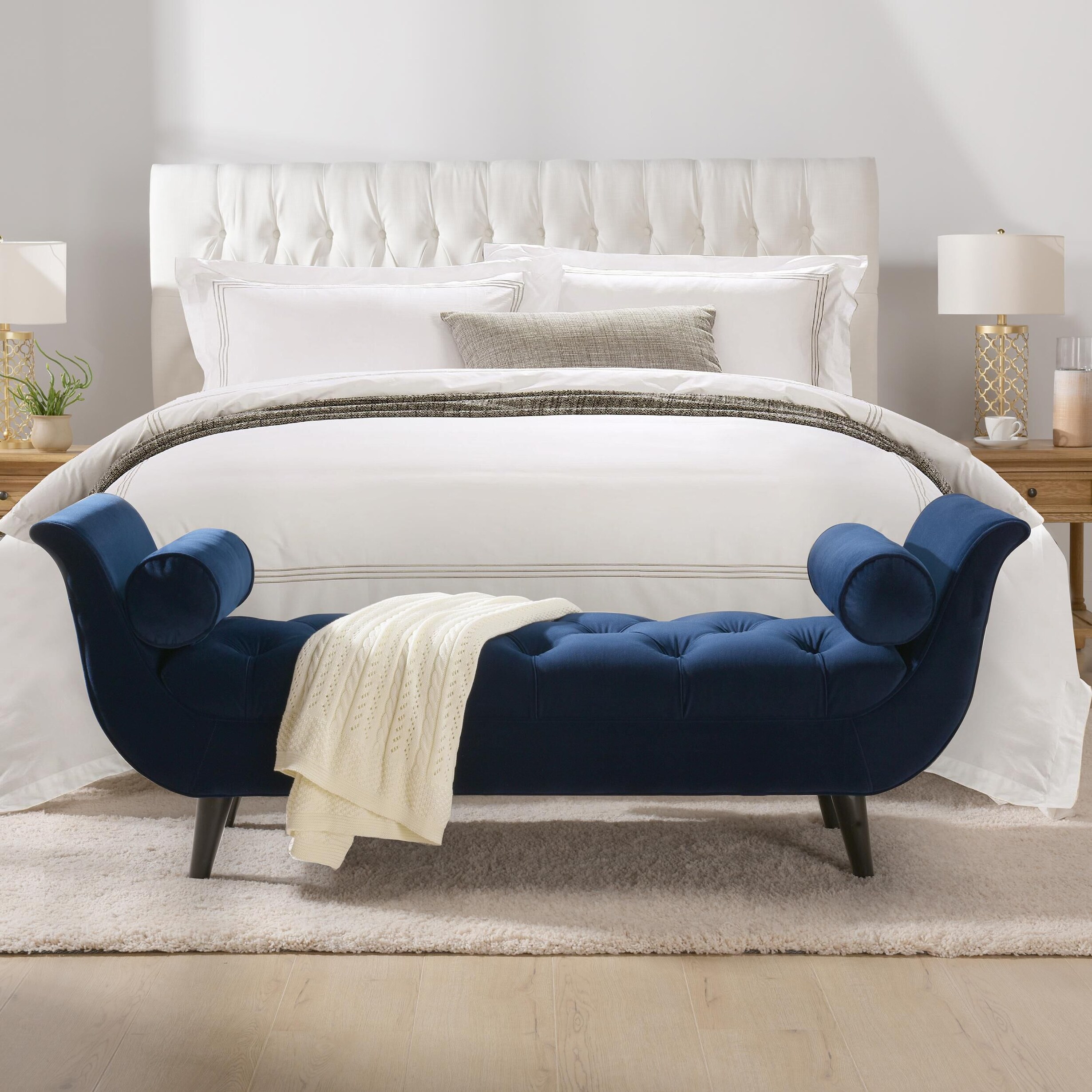 Navy blue end on sale of bed bench