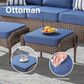 Hearth and Haven Patio Wicker Ottoman with Brown Rattan in Blue (Set of 2), , large