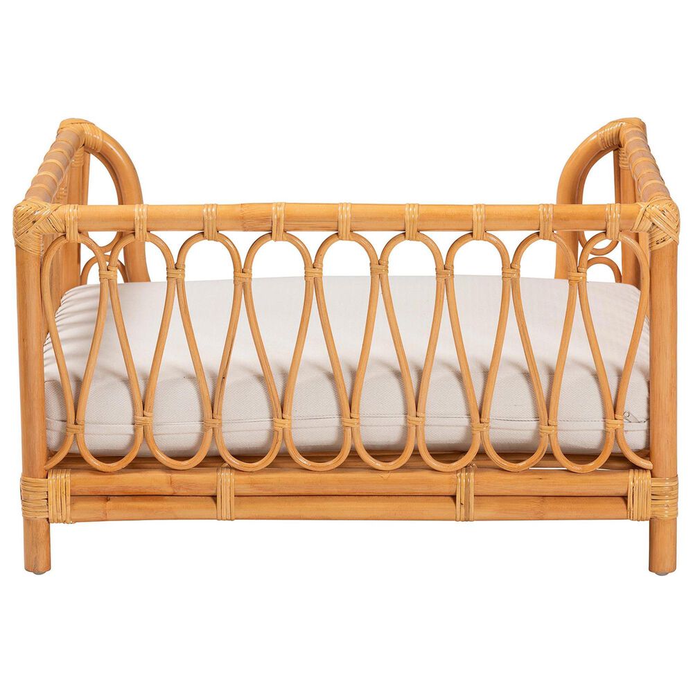 Baxton Studio Kierra Rattan Pet Bed with Removable Cushion in Honey, , large