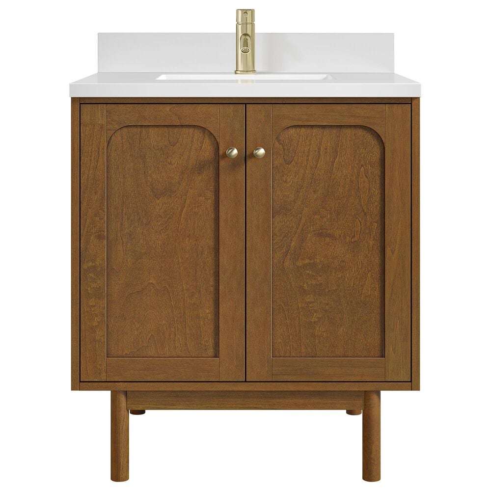 James Martin Laurent 30" Single Bathroom Vanity in Honey Oak with Single Hole 3 cm White Zeus Silestone Top and Rectangular Sink, , large