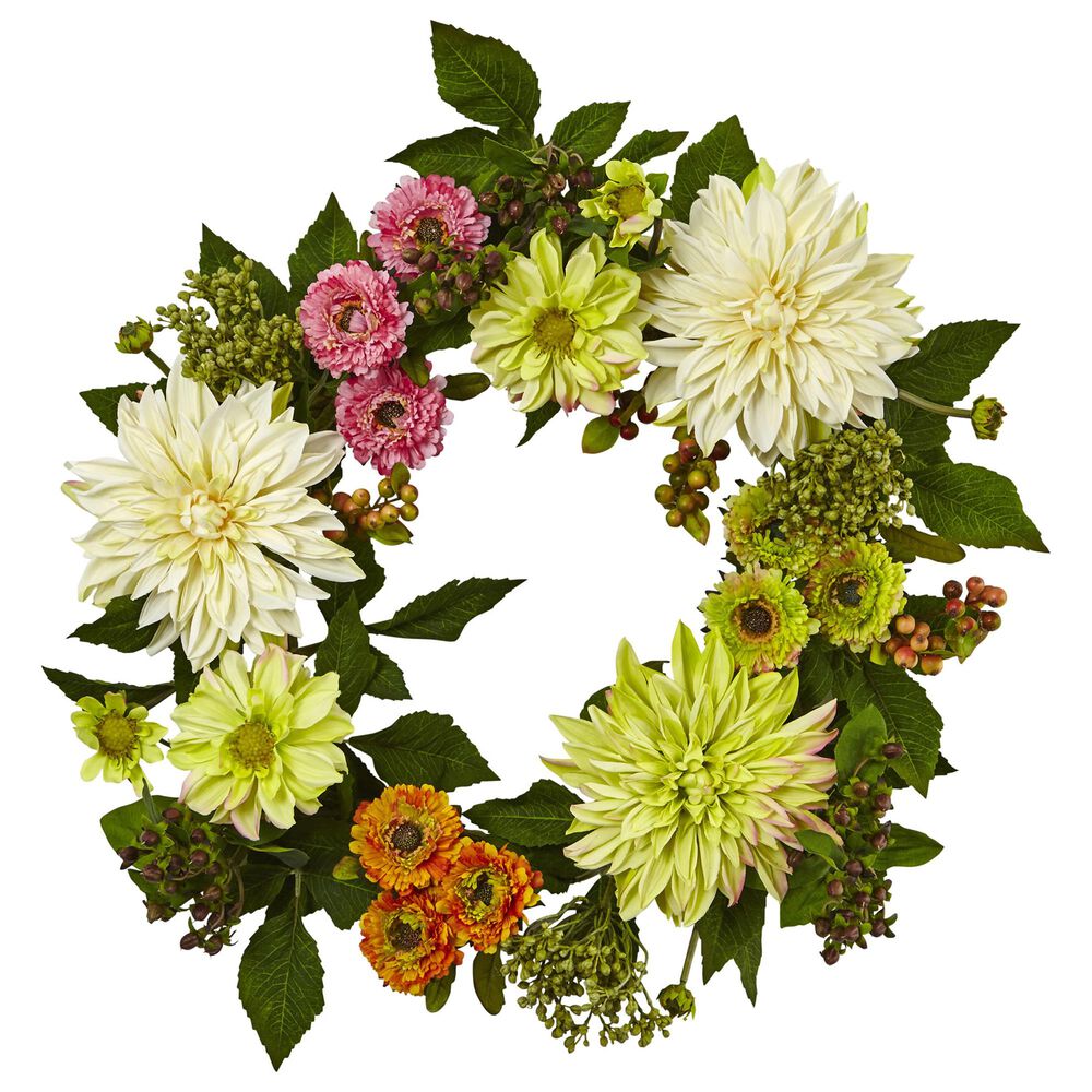 Nearly Natural Inc 22" Dahlia Mum Wreath, , large