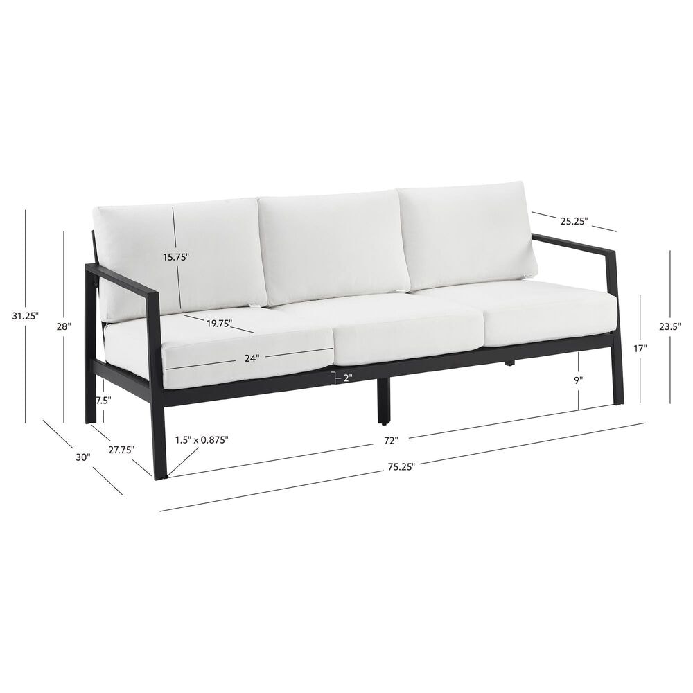 Linon Home Decor Holland Outdoor Sofa with White Cushions in Black, , large