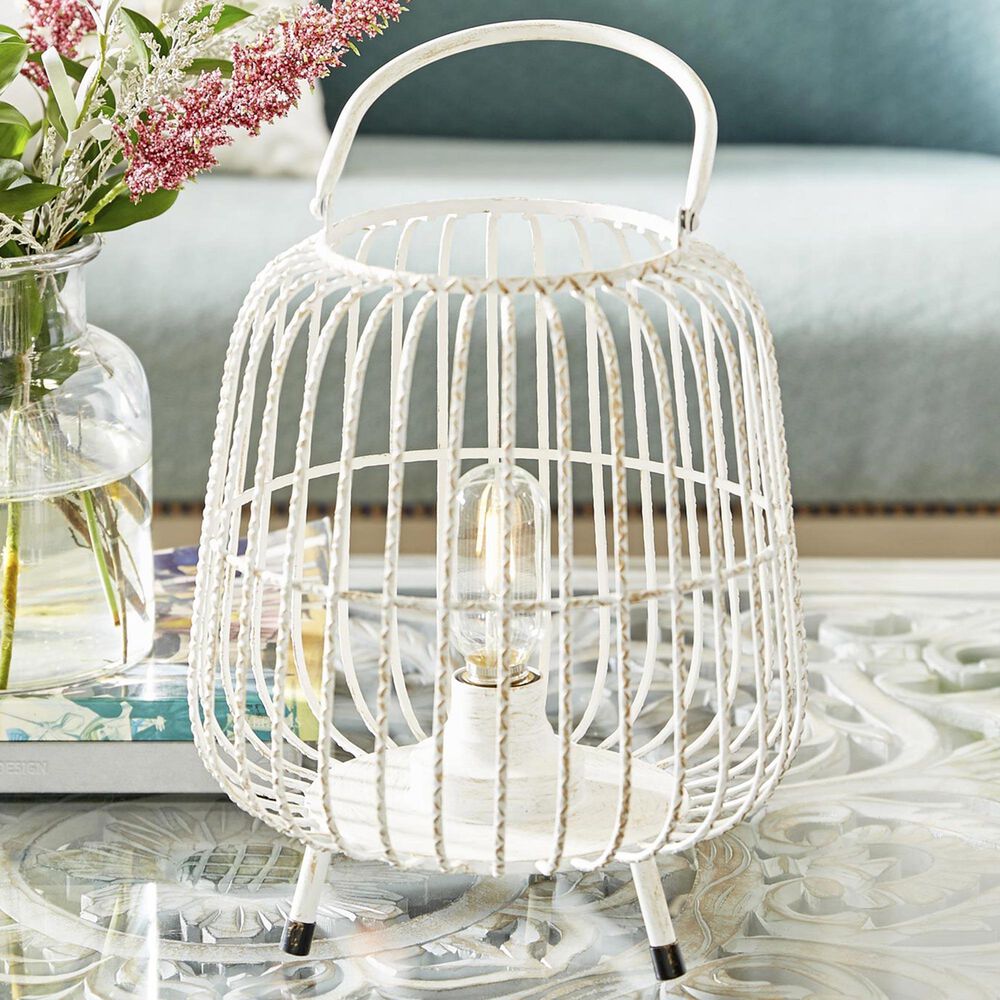 Maple and Jade 12&quot; Modern Farmhouse Metal Lantern in White, , large