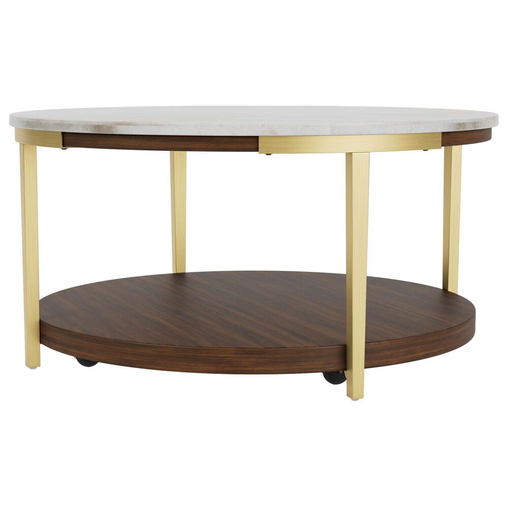 Riverside Furniture Emery Round Cocktail Table in Smoked Cherry and Bronze, , large