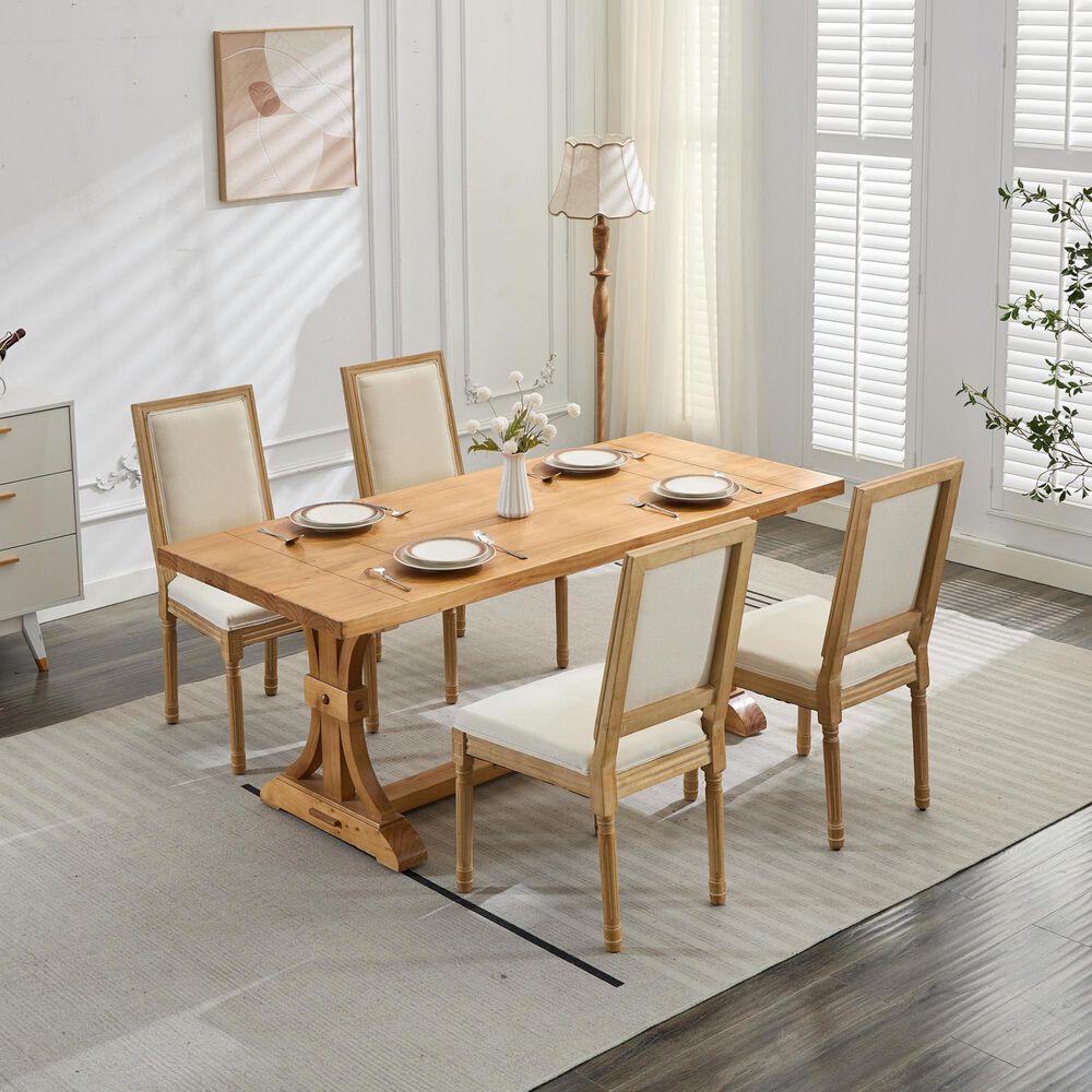 Hearth and Haven Upholstered Side Chair with Square Backrest in Beige (Set of 2), , large