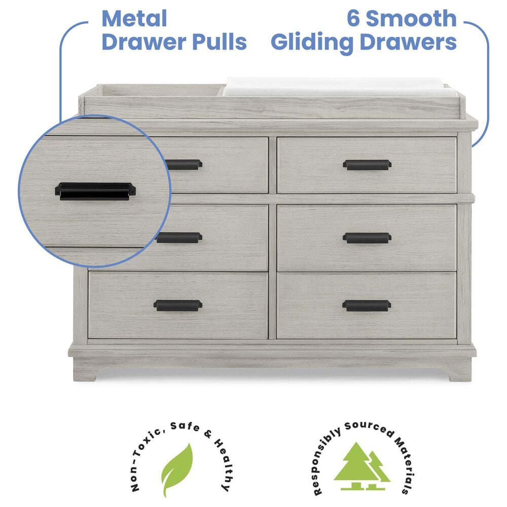 Delta Children Asher 6-Drawer Dresser with Changing Top in Rustic Mist, , large