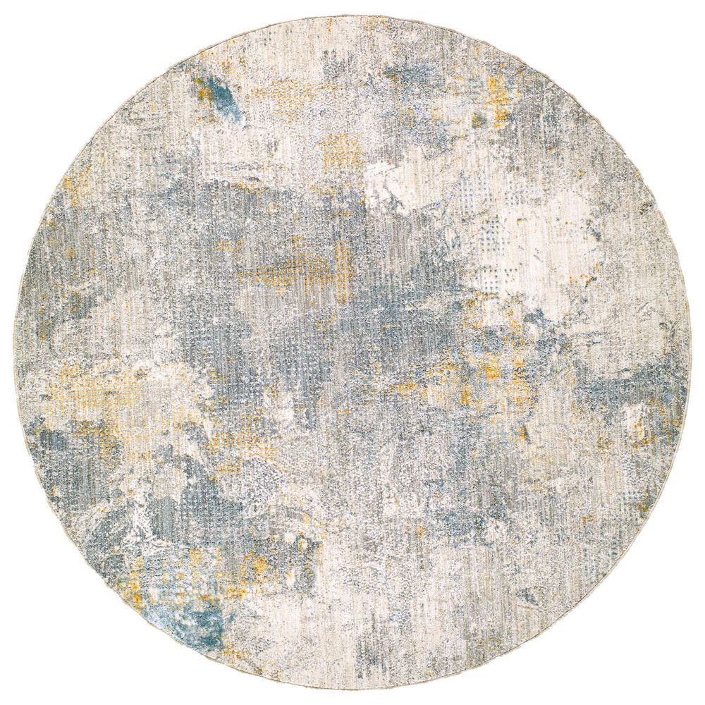 Surya Dresden DRE-2322 Medium Gray, Gray, White, Denim, Mustard and Light Slate 7"10" Round Area Rug, , large