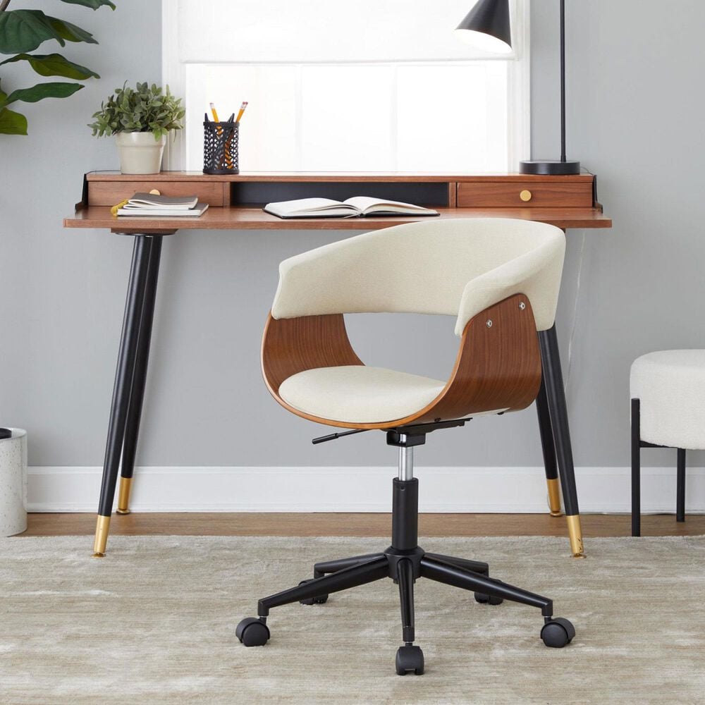 Lumisource Vintage Mod Office Chair with Cream Cushion in Walnut and Black, , large