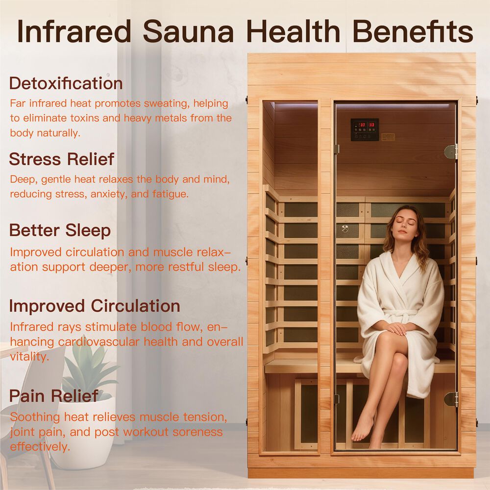 EZlife 1 Person (Compact) Low EMF FAR Infrared Sauna in Okoume + Hemlock, , large