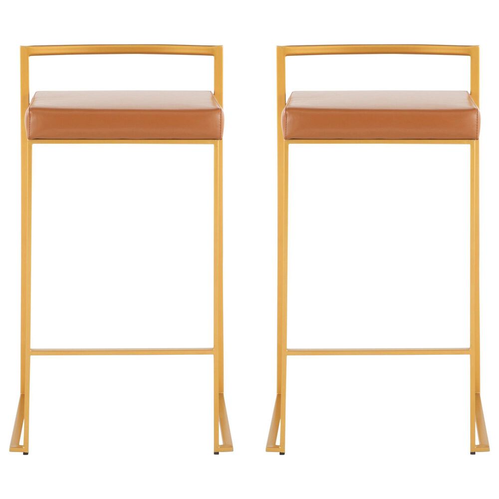LumiSource Fuji 26" Stacker Counter Stool with Camel Upholstery in Gold (Set of 2), , large