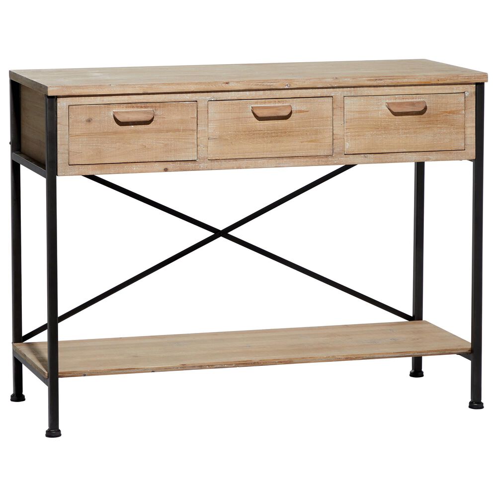 Uma Enterprises Contemporary Metal Console Table in Polished Black and Brown , , large