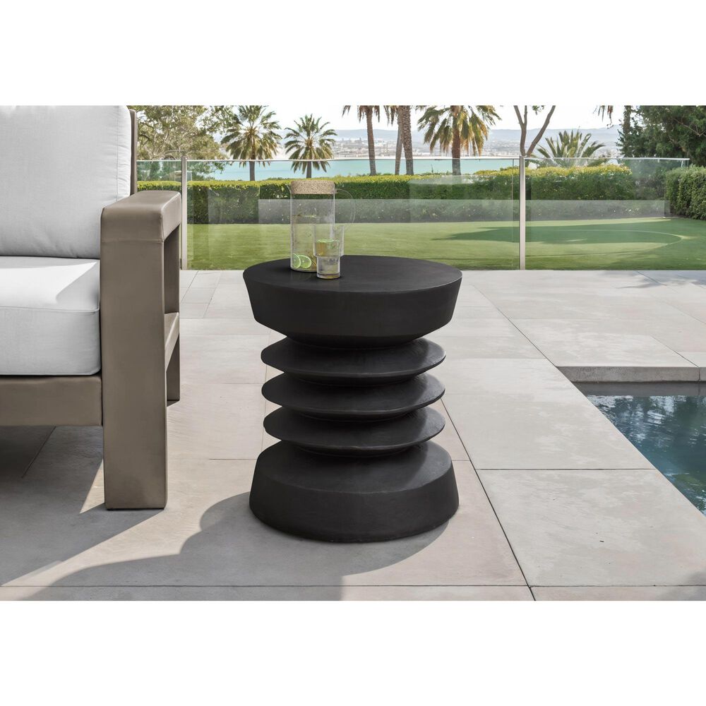 Hearth and Haven Outdoor Round Side Table with Coil-Inspired Pedestal Base in Black, , large