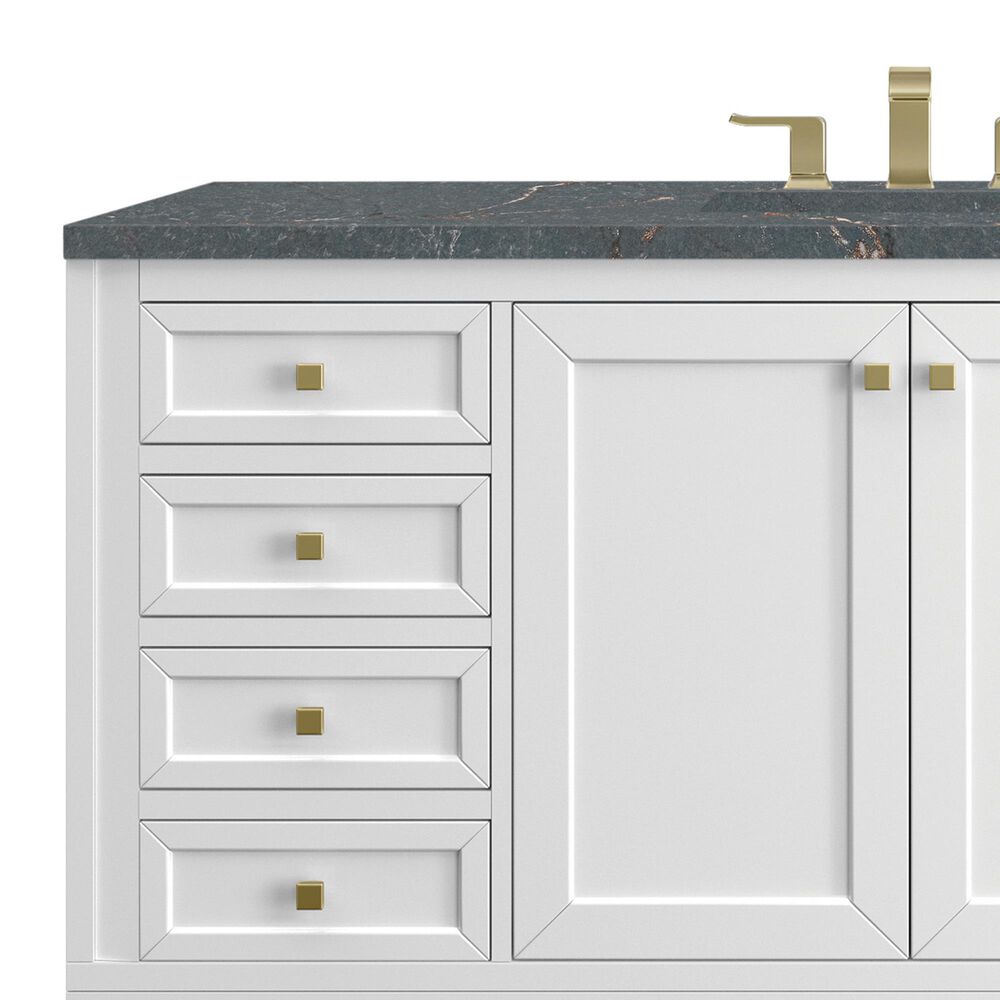 James Martin Vanities Chicago 60&quot; Single Bathroom Vanity in Glossy White with 3 cm Parisien Bleu Quartz Top and Rectangular Sink, , large