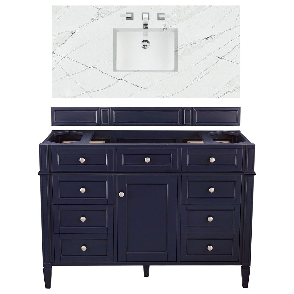 James Martin Vanities Brittany 48" Single Bathroom Vanity in Victory Blue with 3 cm Ethereal Noctis Quartz Top and Rectangle Sink, , large