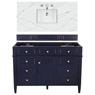 James Martin Vanities Brittany 48" Single Bathroom Vanity in Victory Blue with 3 cm Ethereal Noctis Quartz Top and Rectangle Sink, , large