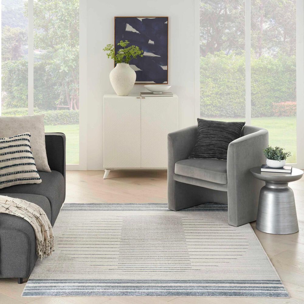 Nourison Astra Machine Washable ASW04 4&#39; x 6&#39; Ivory and Blue Area Rug, , large