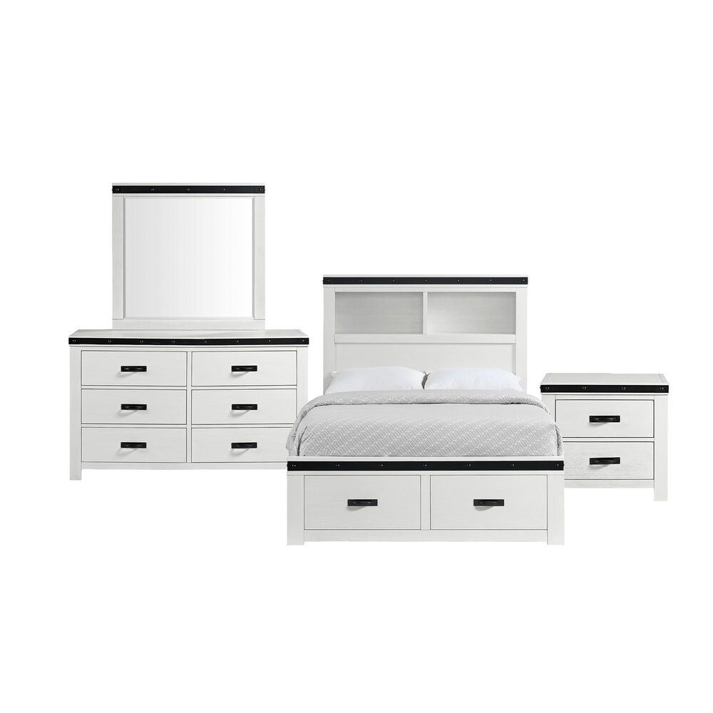 Mayberry Hill Wade 4-Piece Full Storage Bedroom Set in White and Black, , large