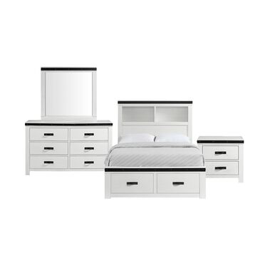 Mayberry Hill Wade 4-Piece Full Storage Bedroom Set in White and Black, , large