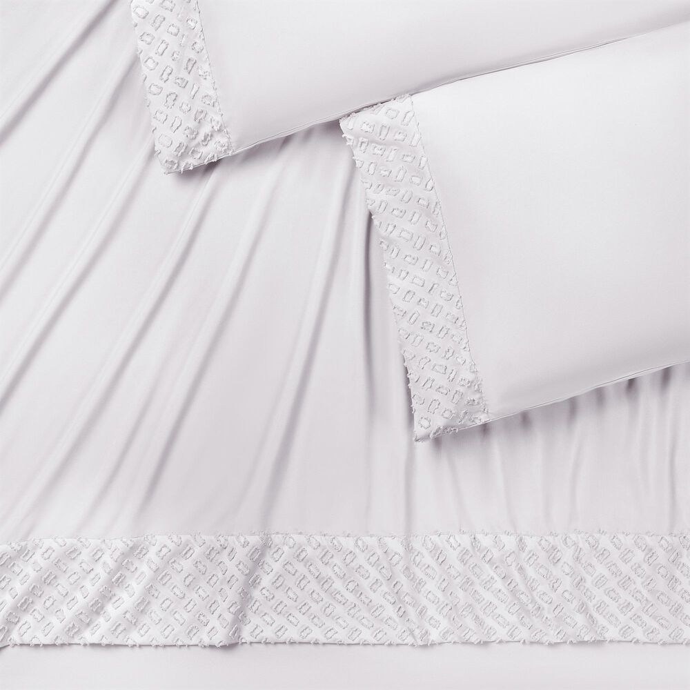 4-Piece Queen Clipped Textured Sheet Set in White, , large