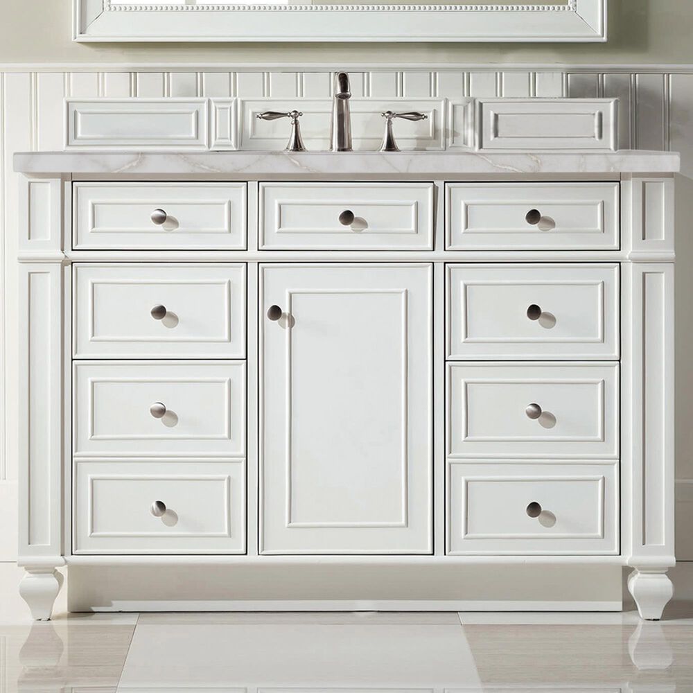 James Martin Vanities Bristol 48&quot; Single Bathroom Vanity in Bright White with 3 cm Victorian Silver Quartz Top and Rectangular Sink, , large