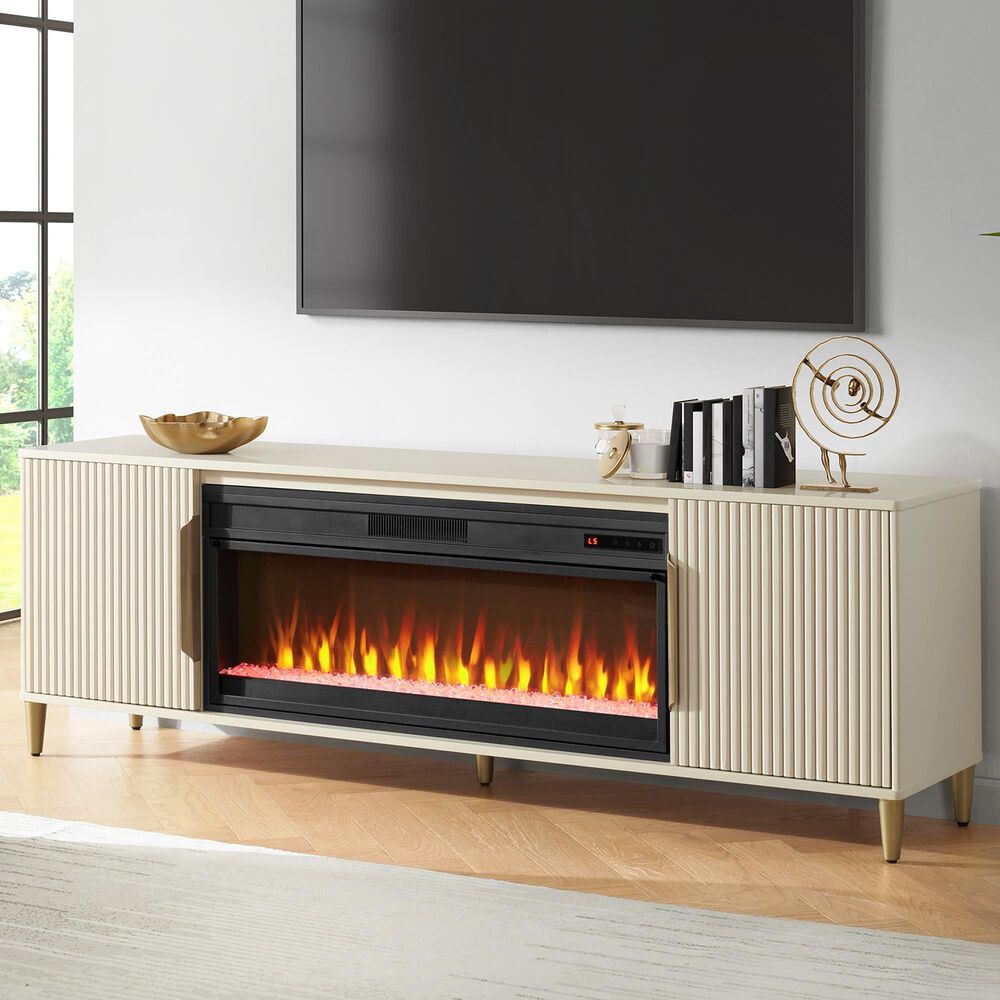 Ironleaf Zanzibar TV Stand with Fireplace in Oyster Pearl, , large