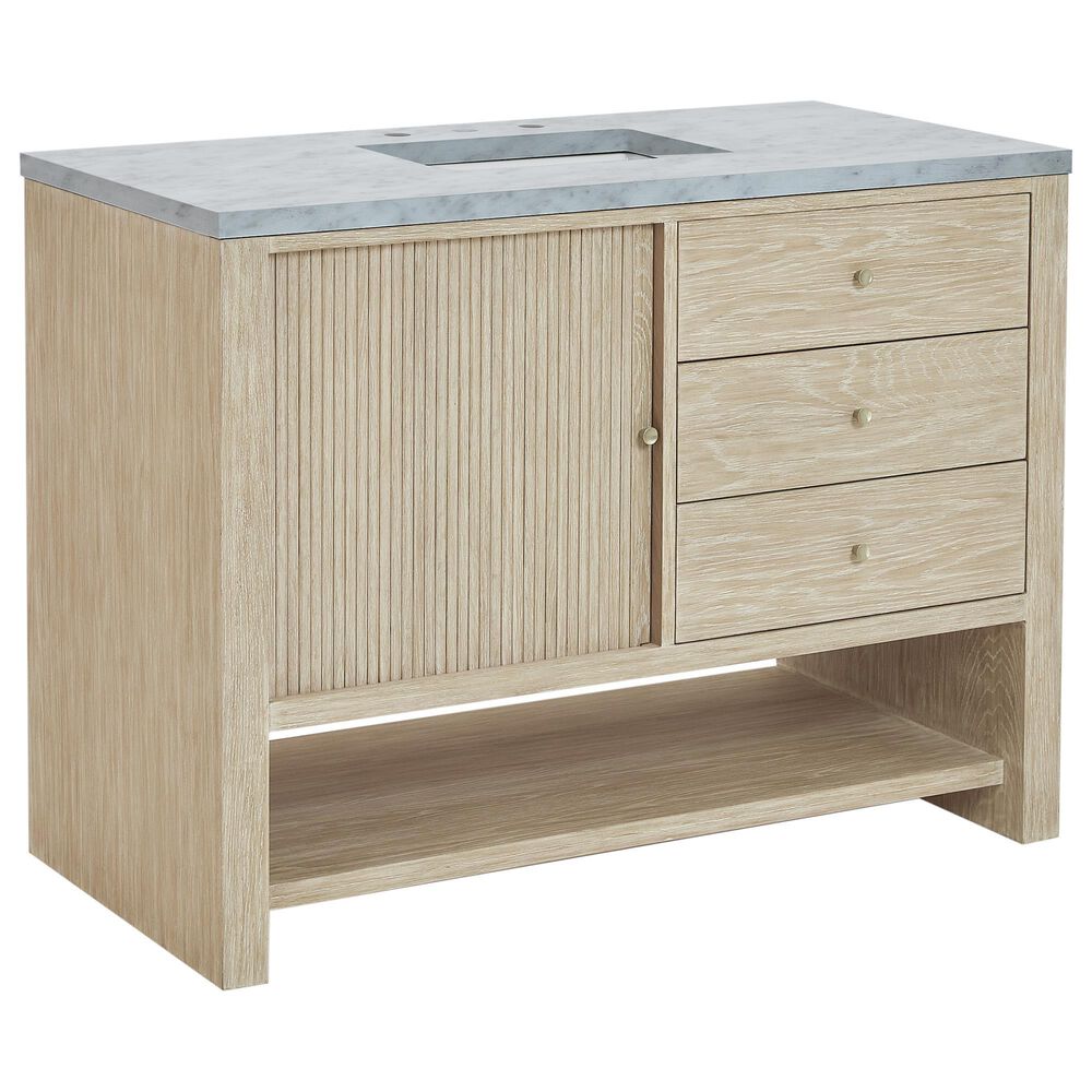 James Martin Vanities Marigot Single 48" Single Vanity in Sun-washed Oak with 3 cm Carrara White Marble Top, , large