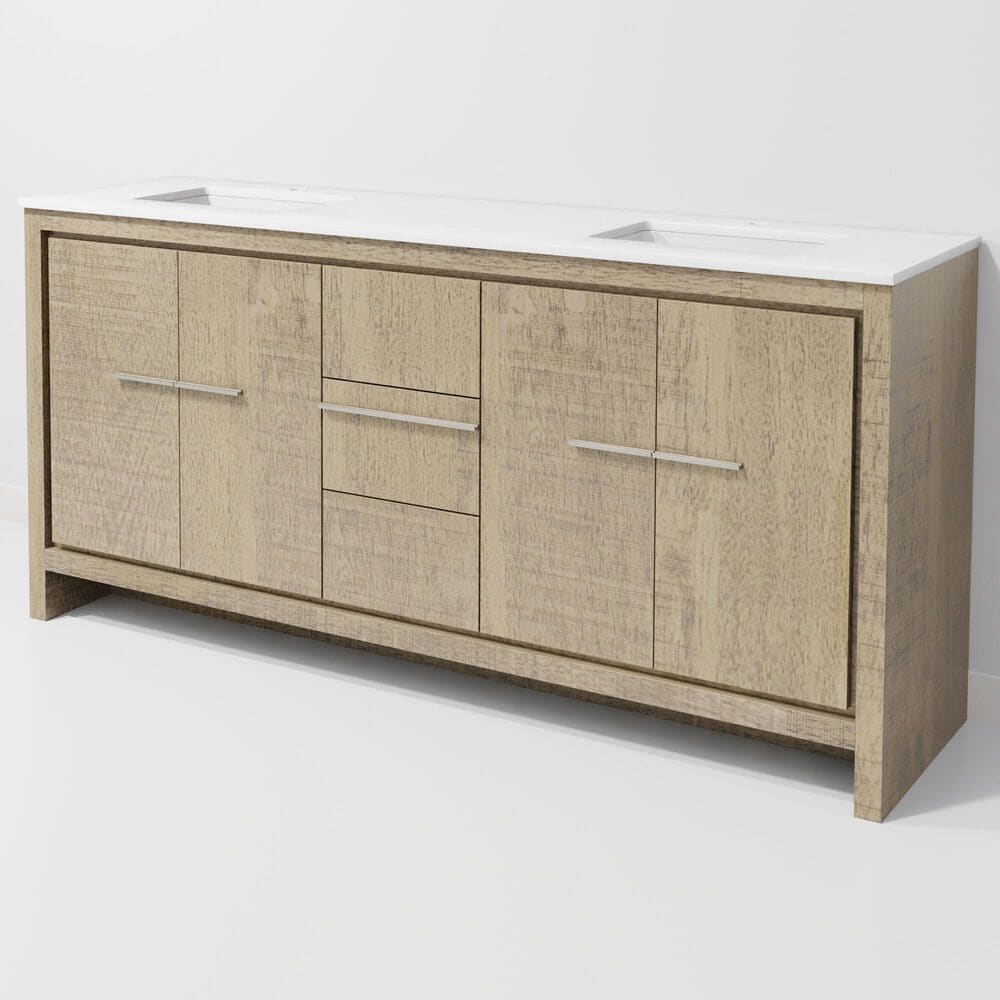 Lexora Home Lafarre 72" Double Bathroom Vanity in Rustic Acacia with 2 cm White Quartz Top and Rectangular Sinks, , large