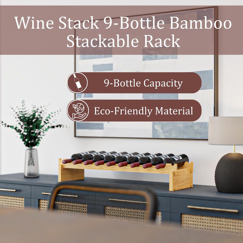HOMLUX 9-Bottle Bamboo Stackable Modular Wine Rack in Natural, , large